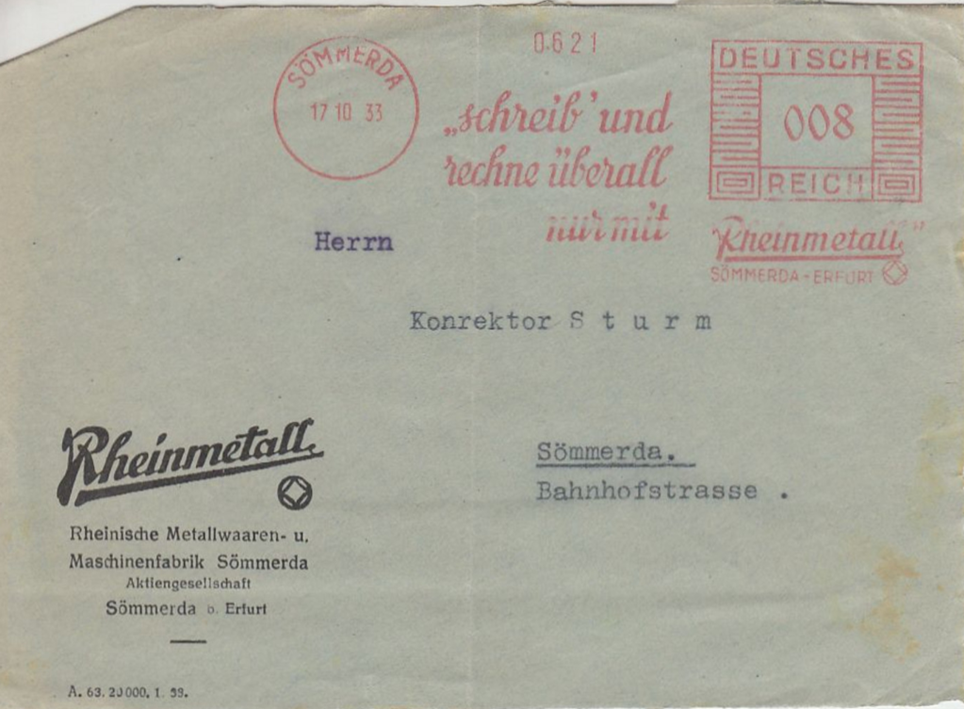 1933 10 17 da Sommerda-Efurt RHEINMETALL a Sommerda