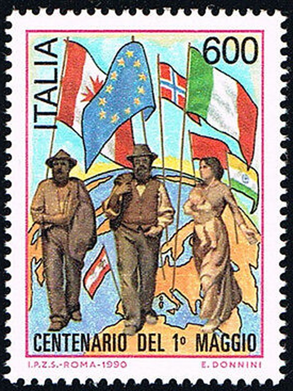 Storia del Primo Maggio attraverso i francobolli. Con qualche omissione Valerio Benelli La Festa delle lavoratrici e dei lavoratori, nata storicamente come ricorrenza dopo gli scioperi per la riduzione dell’orario e gli scontri del 1886 a Chicago tra manifestanti e polizia, è stata celebrata da allora ogni anno in tutto il mondo. Anche le poste nazionali dei vari Paesi hanno dedicato le loro carte valori ai diversi anniversari. In Italia dobbiamo registrare invece una scarsa attenzione “filatelica” da parte dell’Amministrazione Postale. Per quest’anno sono state comunque già emesse tre affrancature dedicate ai sindacati. Ne erano state annunciate quattro. Manca ancora clamorosamente quella per la Cgil
