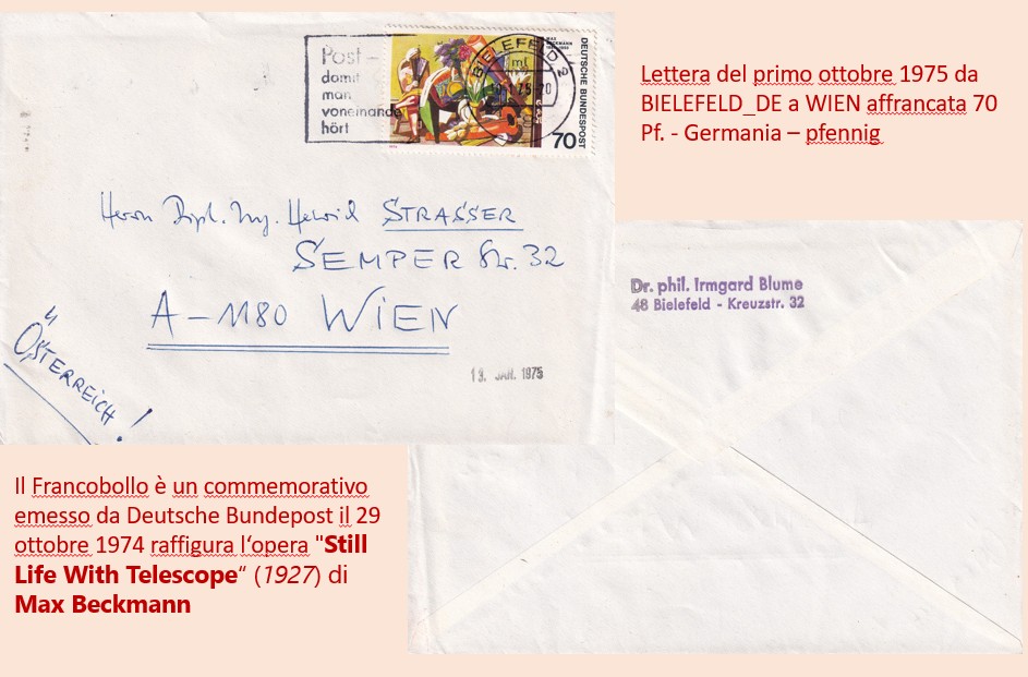 1975 01 10- da BIELEFELD a WIEN ART MAX BECKMANN 70 Pf. - Germania - pfennig Emesso il 1974-10-29
