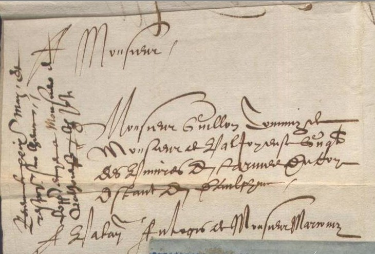 1580 05 28_4 LAC de 3 pages manuscrites en vieux français INDIRIZZO