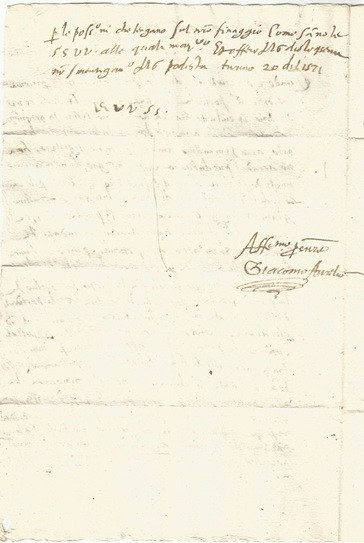 Recto interno — testo lettera cancelleresco piemontese 1571