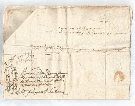 Pagina 1 — corpo della lettera in antico francese, 1580