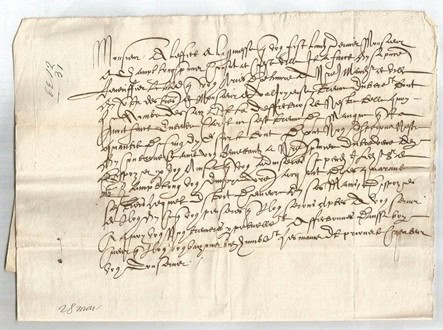 1580 05 28_5s LAC de 3 pages manuscrites en vieux français INTERNO PAGINA 1