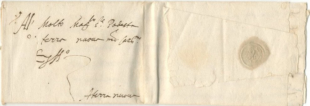 1583 10 06 PREFILATELICA DA FIRENZE A TERRANUOVA INDIRIZZO TASSAZIONE E SIGILLO