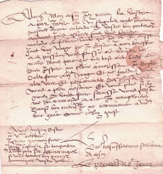 Verso esterno con indirizzo — lettera da Istres ad Aix-en-Provence 1585