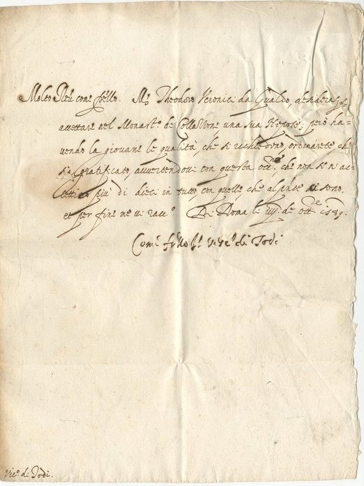 Recto interno — testo lettera 3 ottobre 1589