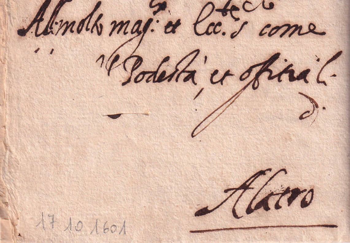 Lettera prefilatelica 1601 Frosinone Alatri — visione d'insieme