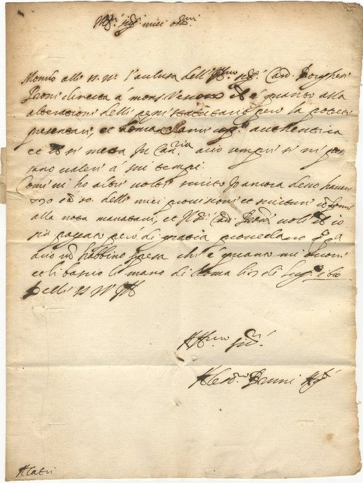 Foglio 2, Verso, testo della lettera