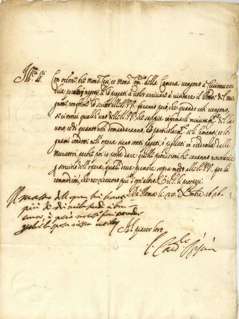 Lettera del Cardinale Biscia, 1626, testo