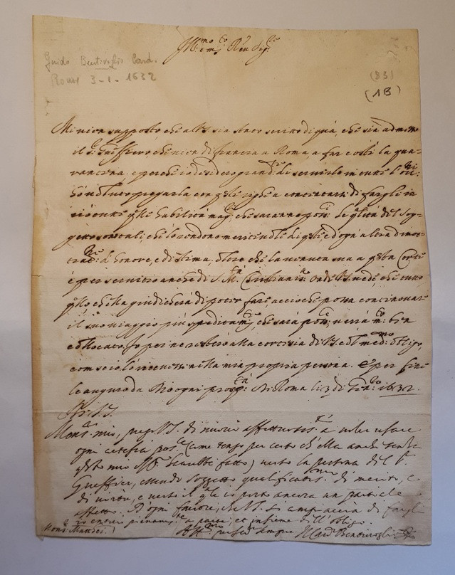 1632 01 03_ s Cardinale Bentivoglio da Roma per Faenza bi-foglio, foglio 2 recto, testo