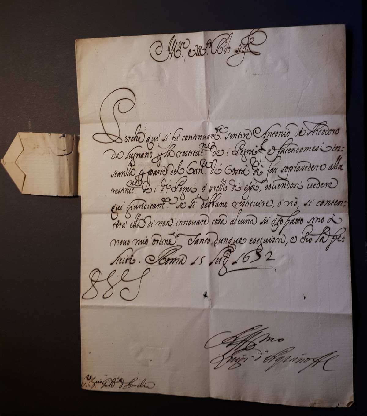 Foglio 2 verso, testo, segni di disinfezione, interno, firma, nizza al verso