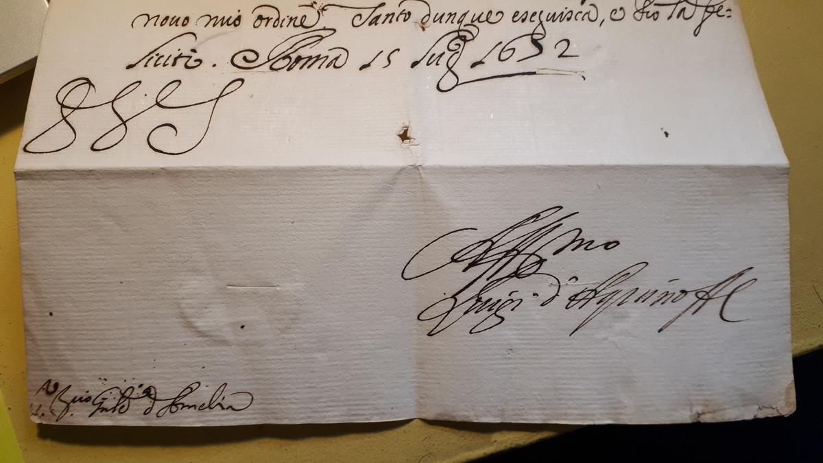 Foglio 2 verso, interno, segni di disinfezione, firma mittente