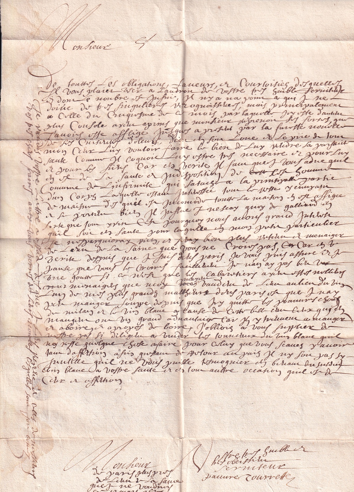 1637_03_13_1 s da Fléronies a Bézignan Foglio 2 verso lettera e risposta in verticale