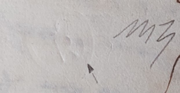 1640 08 19_2 per Civita Castellana_Foglio 1 Recto, particolare Bollo a secco_R in cerchio_firma peritale_Buzzi