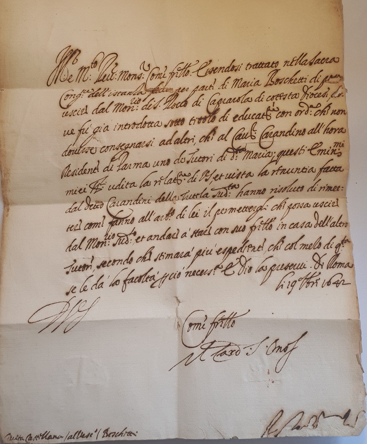Foglio 2, verso, testo lettera con firma Sant'Onofrio e data