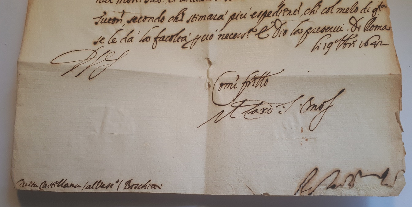 Foglio 2, verso, particolare, firma e data