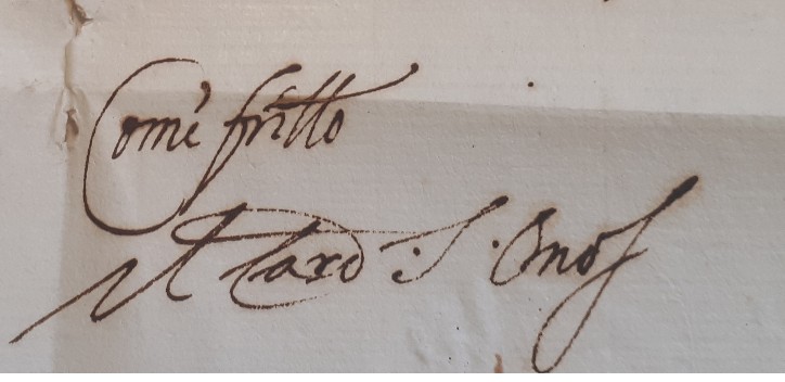 1642 10 29_5 da Roma a CivitaCastellana SantOnofrio Foglio 2, verso, particolare firma