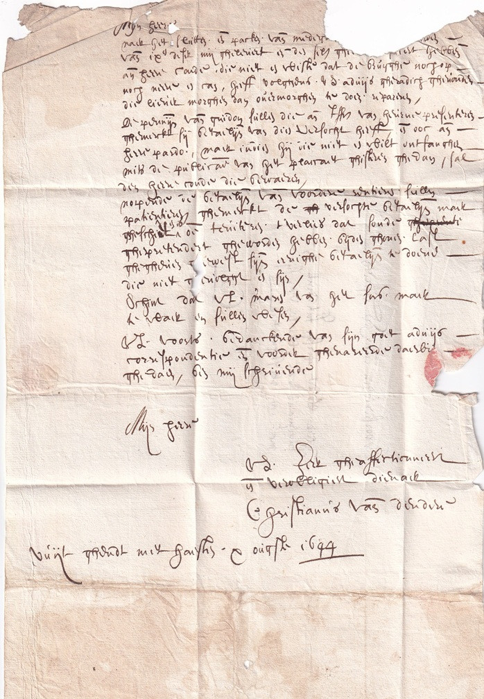 1644 04 06_1 s da Gand a Courtrai Foglio 2 testo lettera data firma