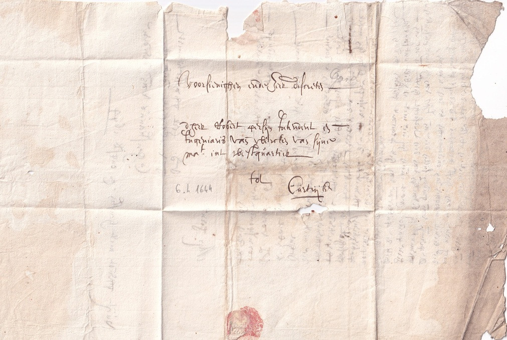 1644 04 06_2 s da Gand a Courtrai Foglio 1 Recto indirizzo sigillo di chiusura