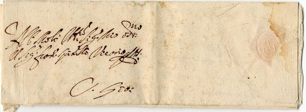 1650 02 11_4 s Bi-foglio 1 recto indirizzo e bollo a secco