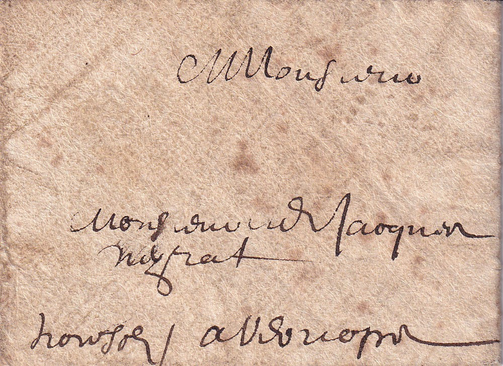 1655 06 04 Foglio ripiegato in forma obliqua in 6 e 4 parti Recto Indirizzo da Robert homme de loi à Paris per jacques Neyrat à Vernols près Allanche Cantal