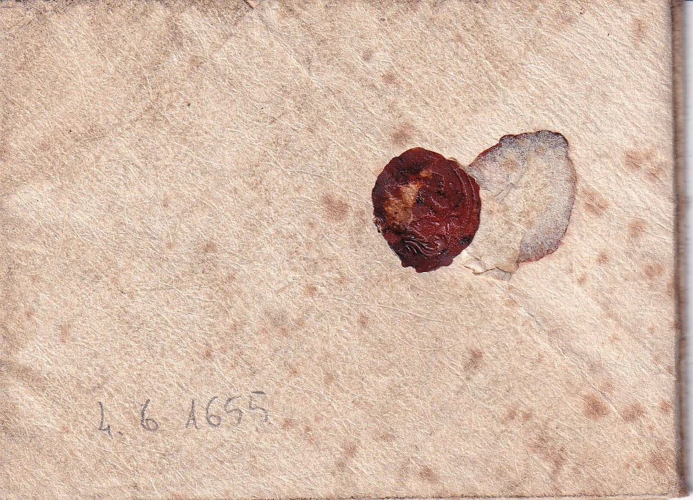 1655 06 04 Foglio ripiegato in forma obliqua in 6 e 4 parti Recto bollo in ceralacca