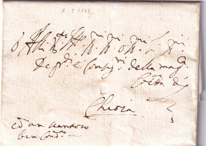 1662 05 05 Foglio ripiegato in 9 Recto Indirizzo da VENEZIA a CHIOGGIA