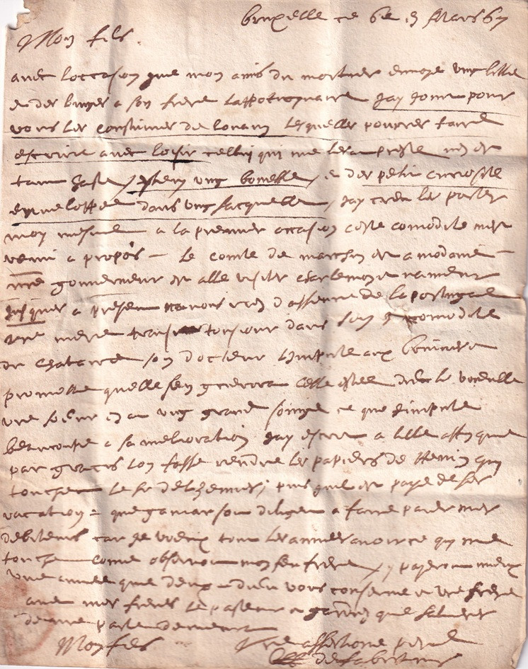 1667 04 19_2 foglio 2 Recto lettera da Bruxelles a Liegi-Amy