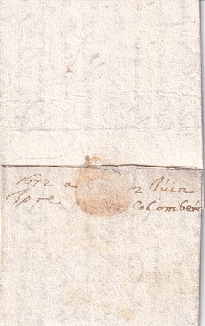 1672 06 02 Colombérr a Lille Foglio 1 ripiegato in 9 recto chiusura a incastro e bollo a secco per Agostino Aronio