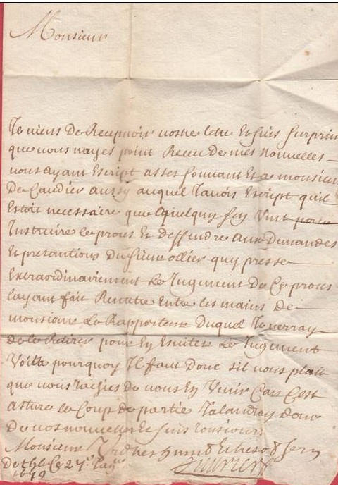 1679 05 24 Foglio 1 verso testo lettera data firma mittente a Saint Amans per Labarre
