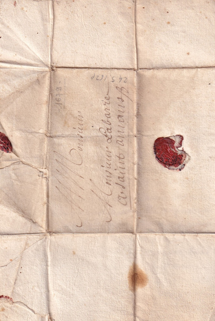 1679 05 24 Foglio 1 recto indirizzo e sigillo ceralacca rossa a Saint Amans per Labarre