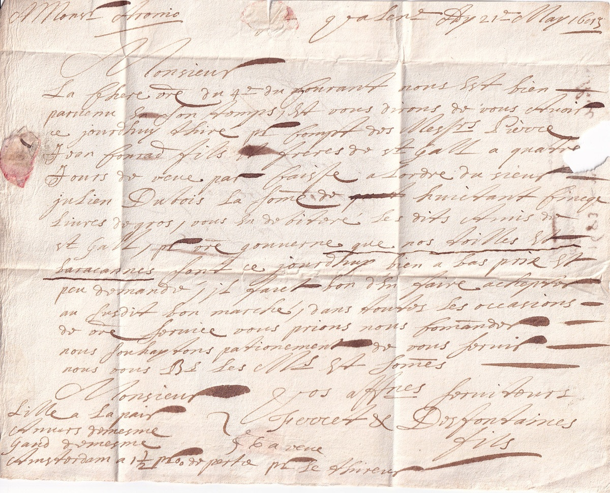 1683 05 21_2 s de Valenciennes vers Agostino Aronio Lille Verso testo lettera
