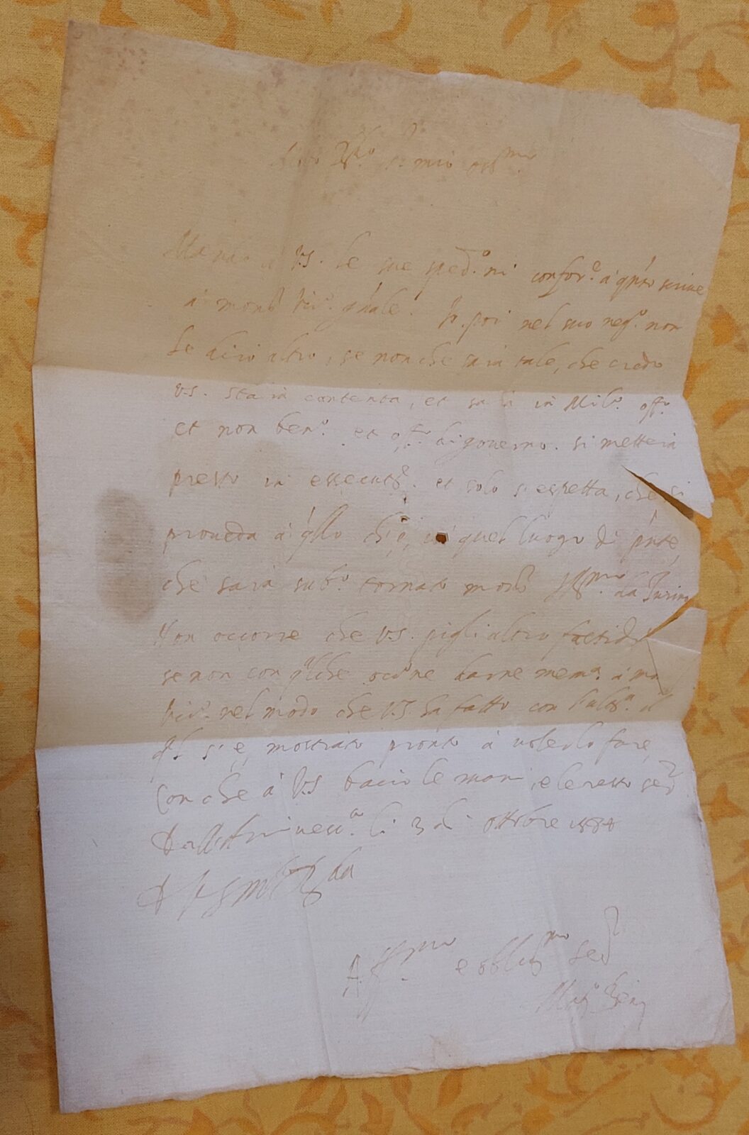 Foglio 1 ripiegato in 9, Verso — Testo lettera