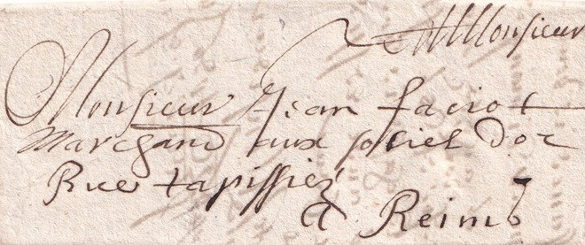 1685 08 03 da Sedan a Reims Letterina Piego Bi-foglio in pacchetto ripiegato x 12 Foglio 1 Recto indirizzo