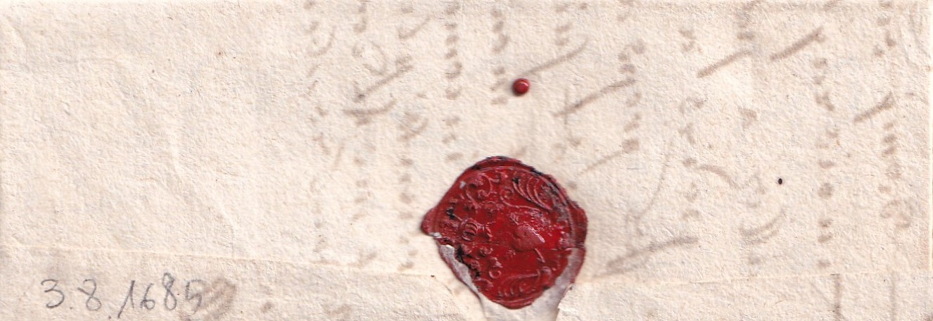 1685 08 03 da Sedan a Reims Foglio 1 Recto chiusura sigillo ceralacca