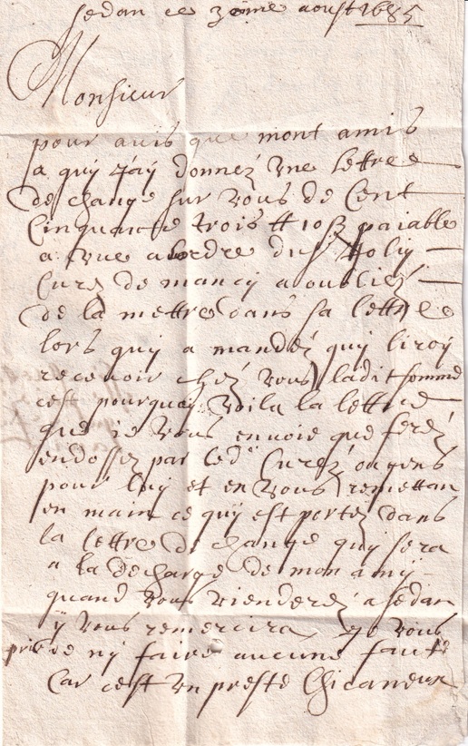 1685 08 03 da Sedan a Reims Foglio 2 Verso testo lettera