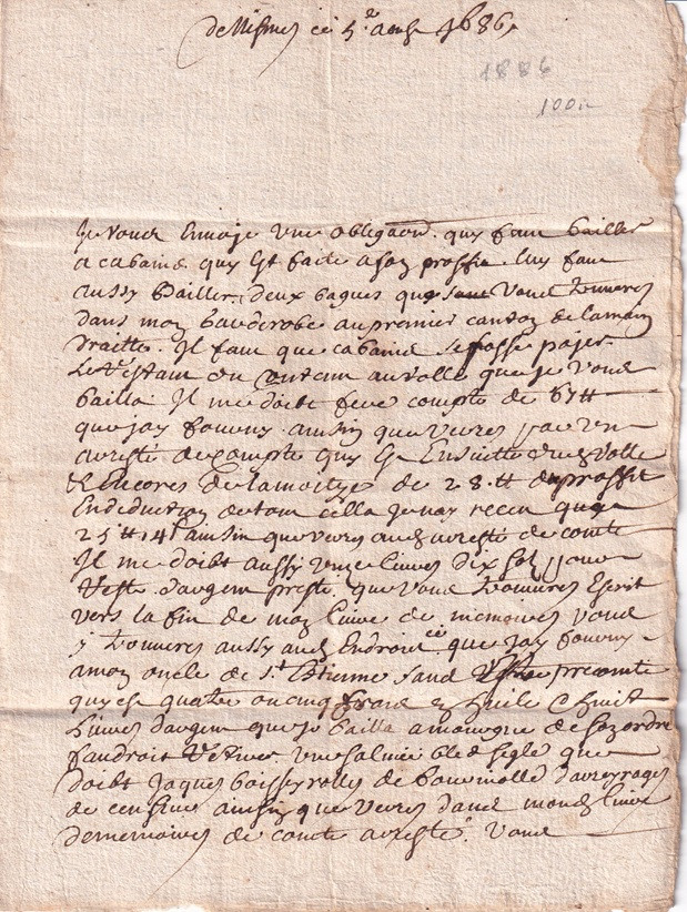 1686 08 05 s da NISMES Foglio 1 Verso Testo lettera e data