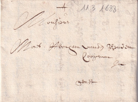 1688 03 11 s da Antwerpen a Gent Bi-foglio ripiegato a pacchetto in 6 Foglio 1 Recto indirizzo
