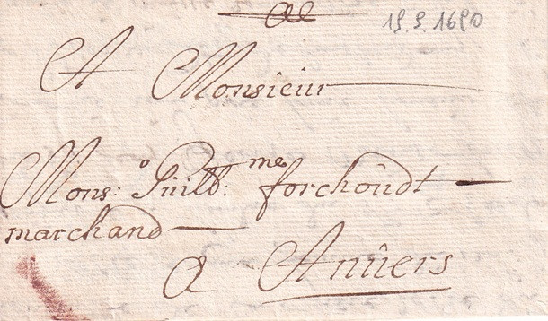 1690 09 19 s da Bruxelles ad Anvers Piego a pacchetto ripiegato in 9 Recto indirizzo con segno di matita rosso