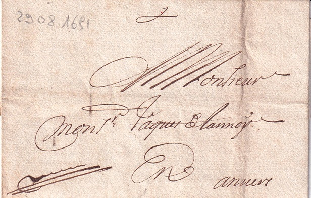 1691 08 29 s da Lille ad Anvers Fogli 1 Recto ripiegato in 9 Indirizzo