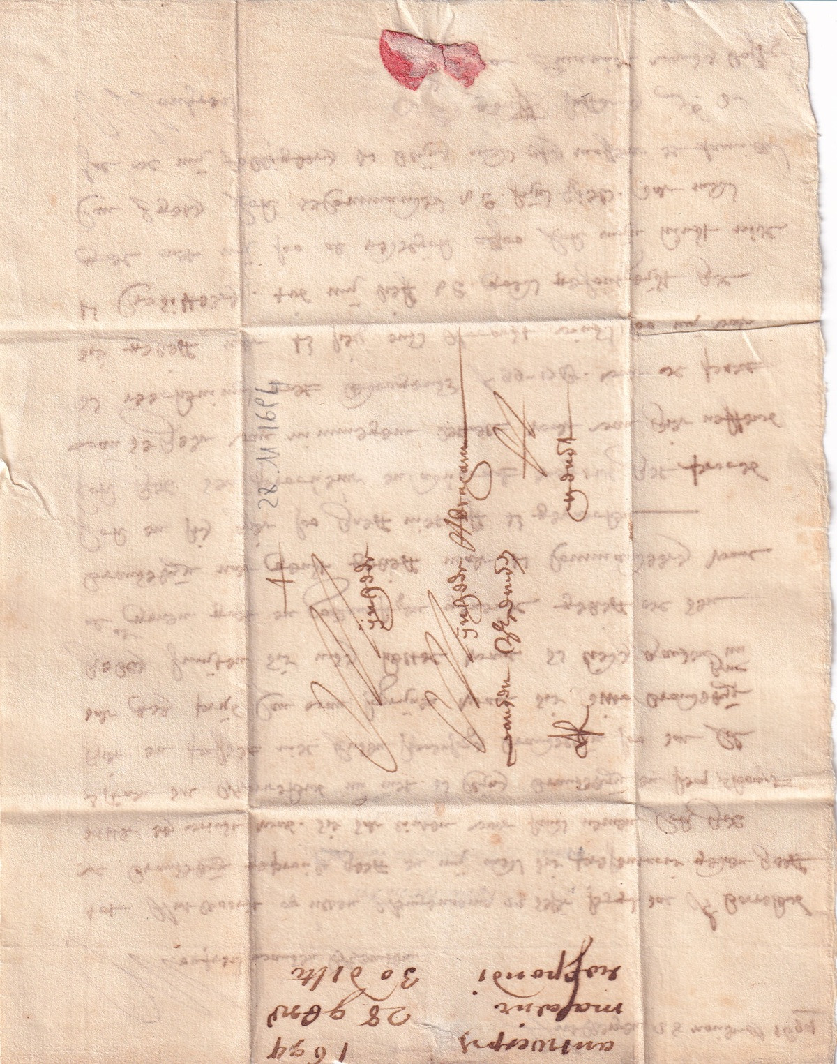 1694 11 28 2 s da Antwerpen a Gent Foglio 1 Recto bollo a secco di chiusura indirizzo e date