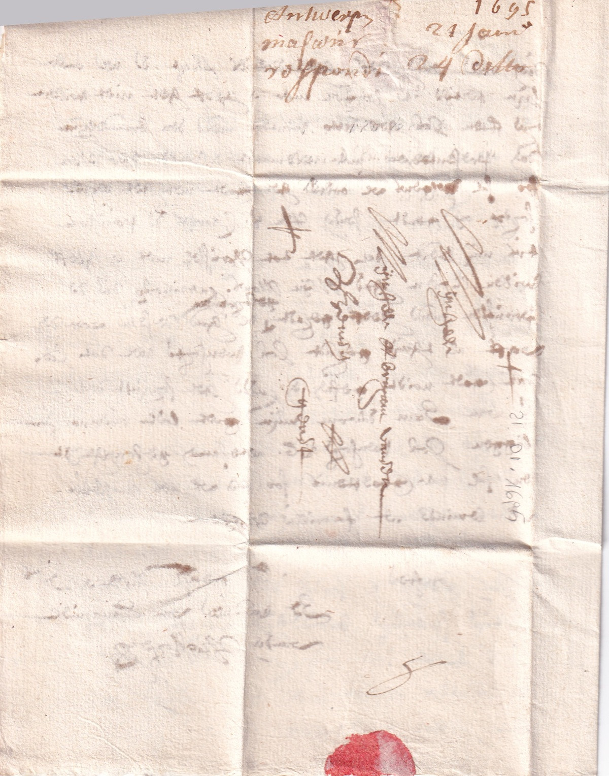 1695 01 21 s da Antwerpen a Gent-tassata Bi-Foglio foglio 1 recto