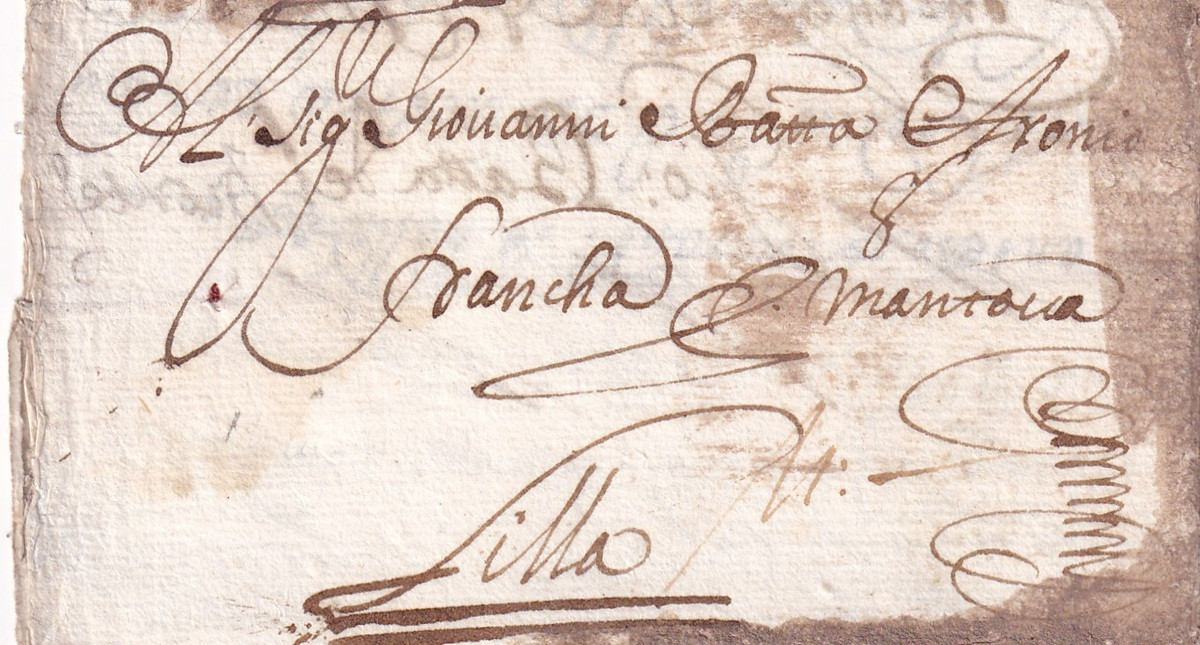 1695 10 09 s de MILANO pour Agostino Aronio LILLE Foglio 1 ripiegato in 6 Recto dfestinatario