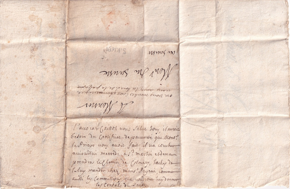1695 11 09 4 s per A. MONNET A MR DU BAUNE BAUSSE Foglio 1 Recto