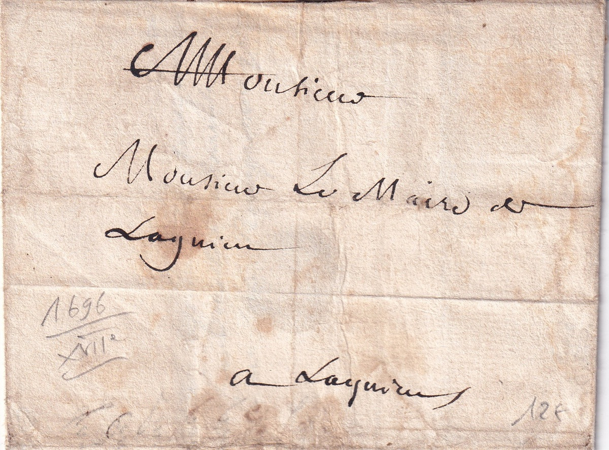 1696 10 02 s da SAINT RAMBERT EN BUGEY AIN a Languirus Foglio ripiegato per 9 più 2 a forma di busta Recto indirizzo