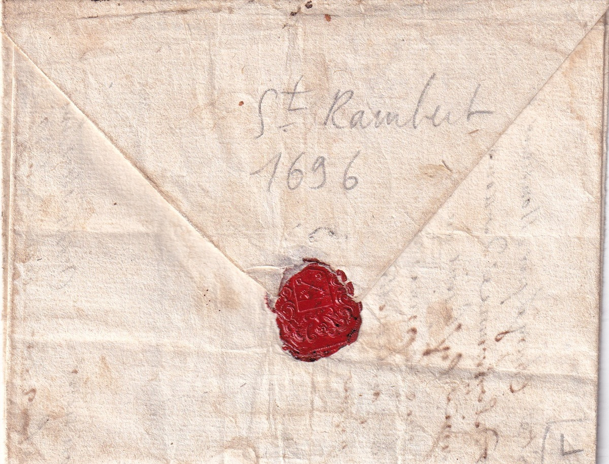 1696 10 02 s da SAINT RAMBERT EN BUGEY AIN a Languirus Foglio ripiegato per 9 più 2 a forma di busta Recto chiusura a lettera sigillo ceralacca rossa