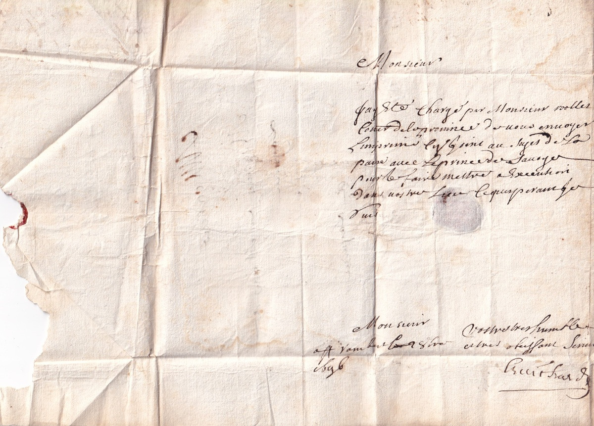 1696 10 02 3 s da SAINT RAMBERT EN BUGEY AIN Foglio 1 Verso