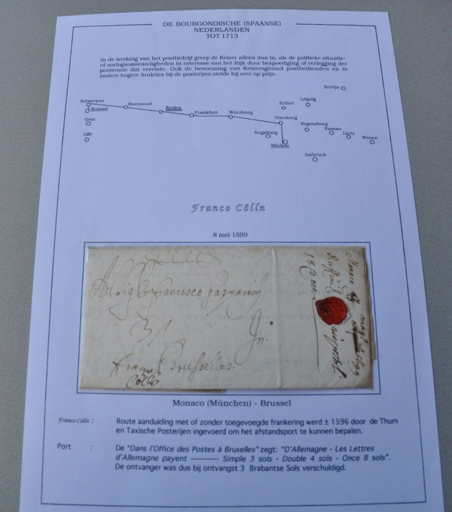 1699 05 08 DA MUNCHEN A BRUSSEL Piego a pacchetto ripiegato in 15 Recto Indirizzo e sigillo di chiusura in ceralacca rossa