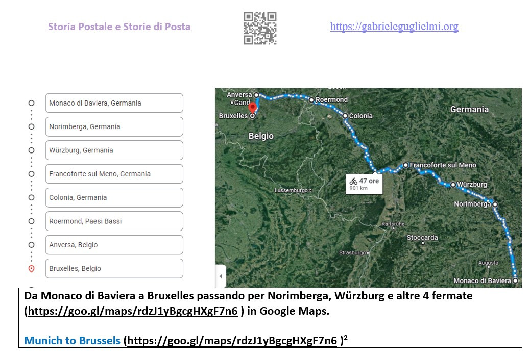 1699 05 08 da Monaco a Brussel attuale percorso dalla lettera su Google Map