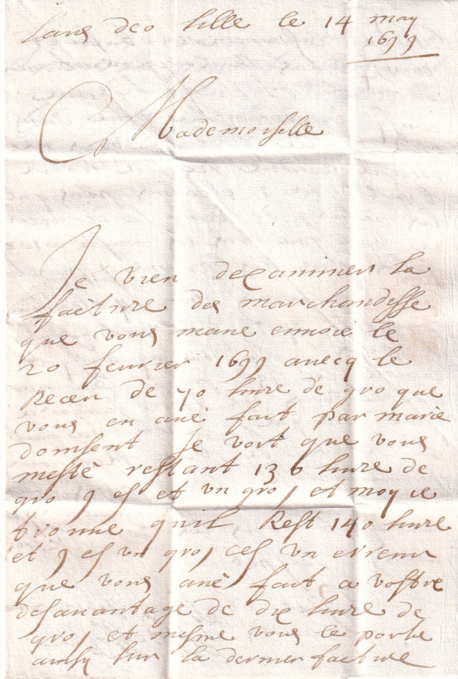 1699 05 14 1 s da LILLE ad ANVERS Foglio 1 Verso